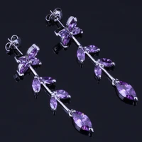 splendid plant purple cubic zirconia silver plated drop dangle earrings v0721