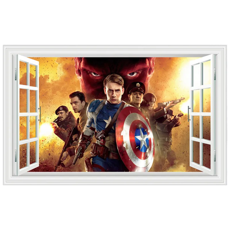 Виниловые 3d наклейки на стену с изображением супергероя Капитана Америки из