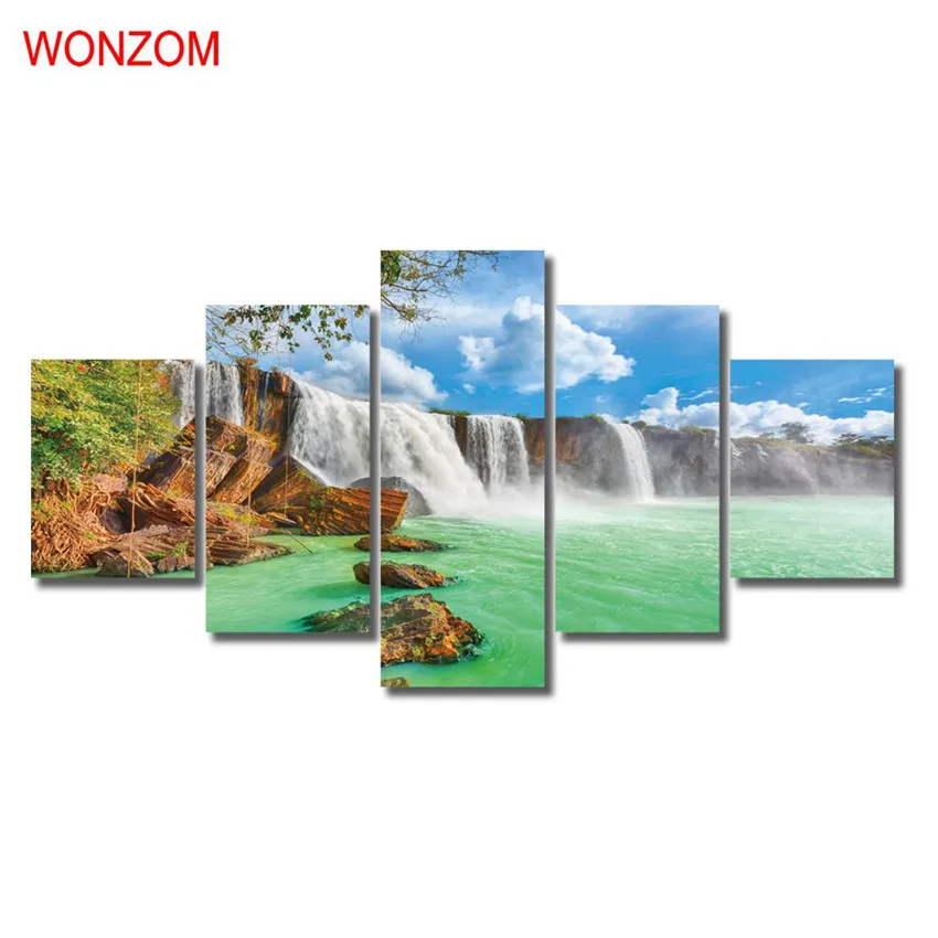 WONZOM Sunrise Waterfall холст картины 5 шт. настенные художественные HD плакаты современные