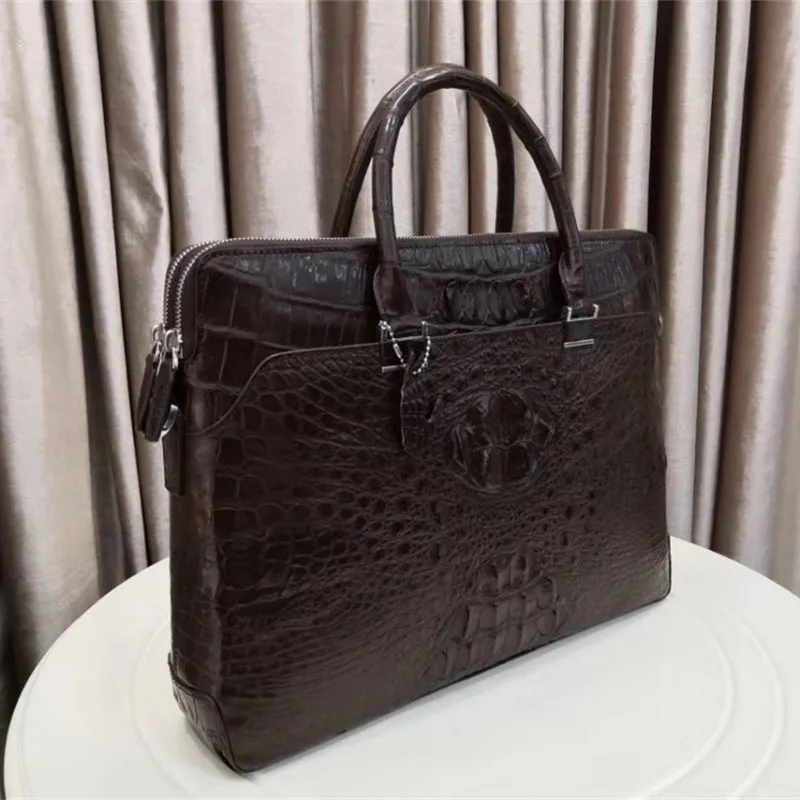 Натуральная крокодиловая кожа 15 ''портфель для ноутбука подлинный Аллигатор Кожа Застежка-Молния Мужская сумка большая сумка на одно плечо