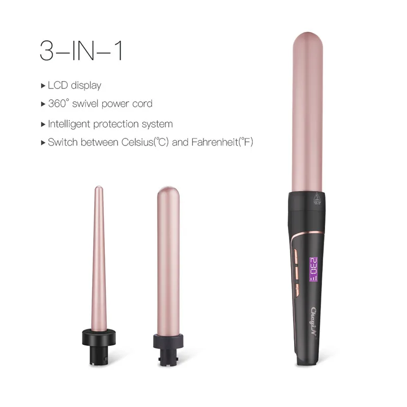 3 In 1 Ceramic Hair Curler Care Styling Curling Wand Interchangeable 3 Parts Clip Hair Iron Curler 9-32mm Curling Iron Wave