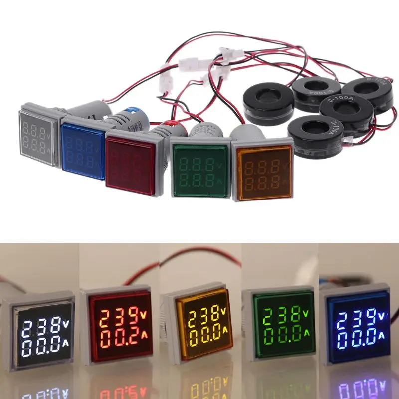 

Square LED Digital Dual Display Voltmeter & Ammeter Voltage Gauge Current Meter AC 60-500V 0-100A qiang
