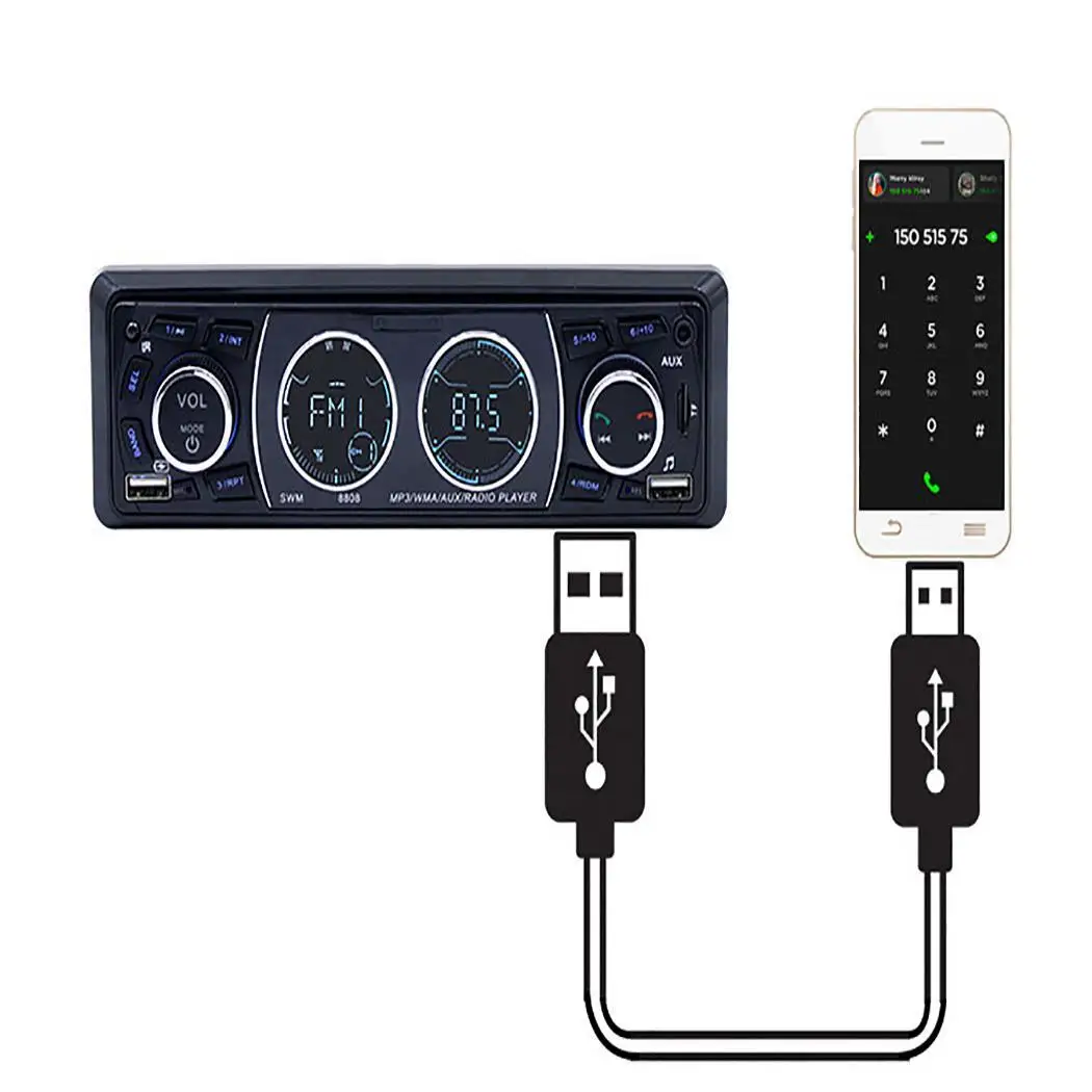 1 Din Автомобильный MP3-плеер fm-радио Bluetooth громкой связи USB зарядное устройство TF AUX
