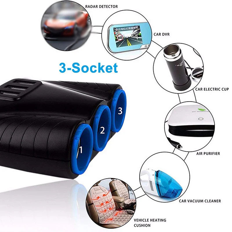 Cigarette Lighter Adapter 3 way Car Multi Socket Splitter 3USB Charger DC Power for Phone and GPRS | Автомобили и мотоциклы