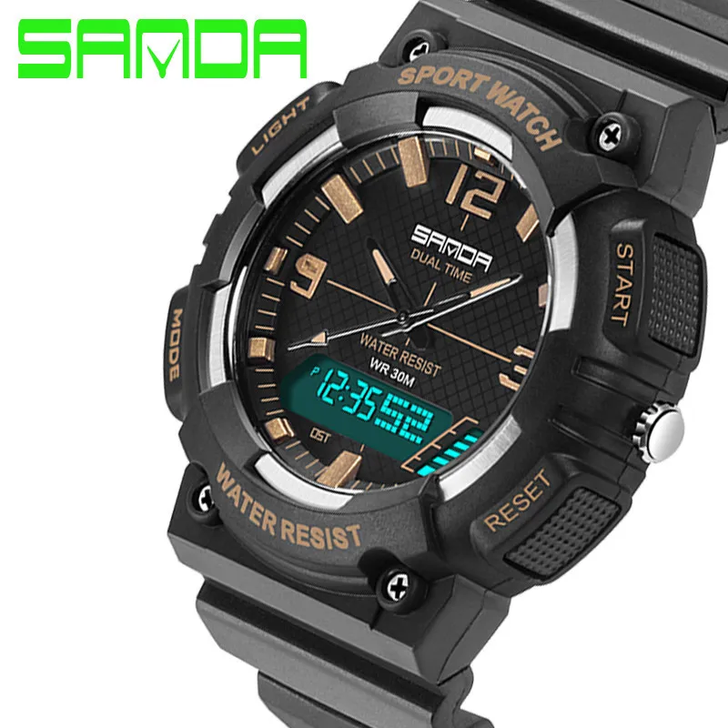 

New Men Sports Watch Plastic Strap Double Display Waterproof Multi-function Men'sQuartz Watch Relogio Masculino Erkek Kol Saati