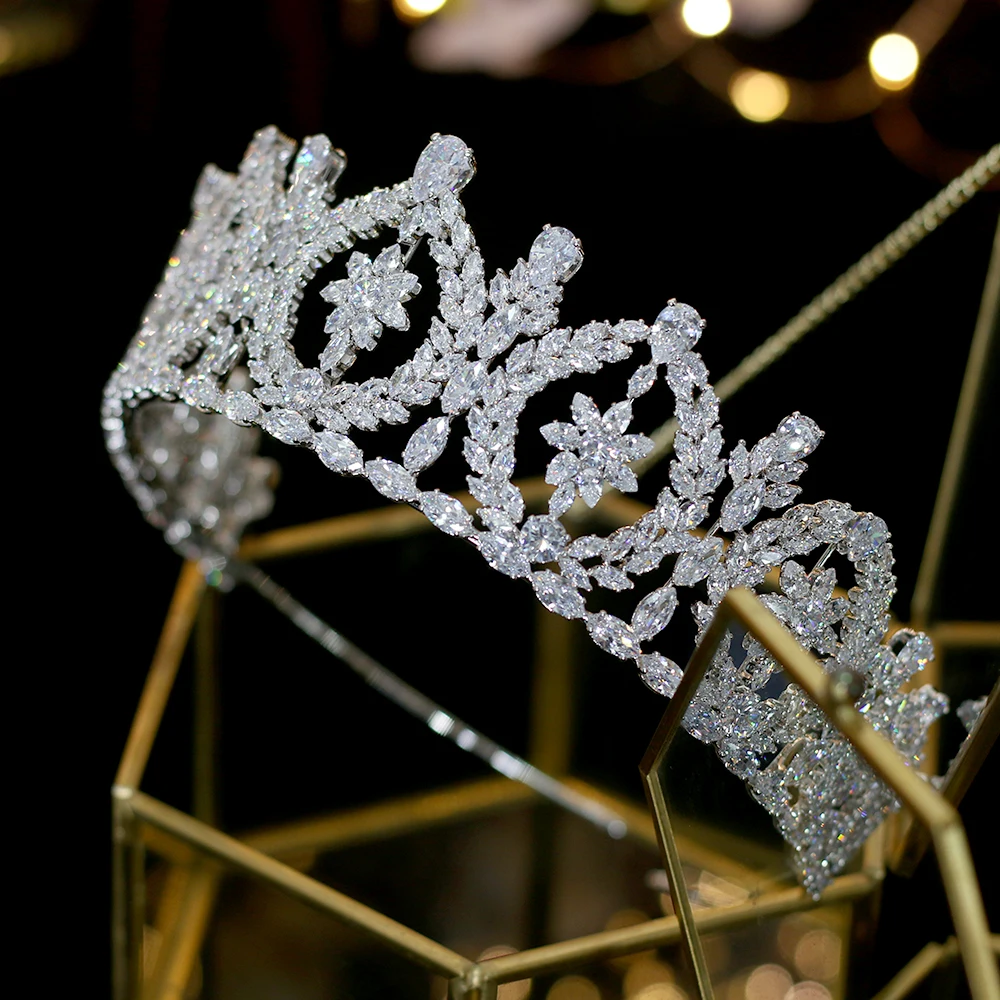 Europa ronda zirconia corona novia boda vestido de novia accesorios corona banquete accesorios para el cabello
