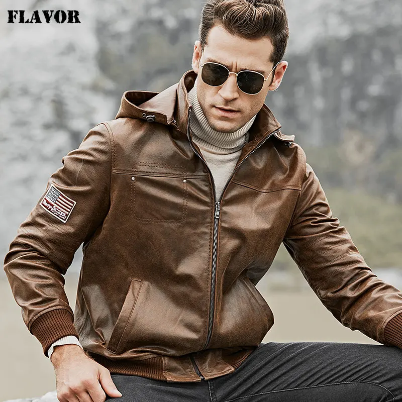 Kожаная куртка мужская пальто из свиной шкуры FLAVOR мотоциклетная натуральной кожи
