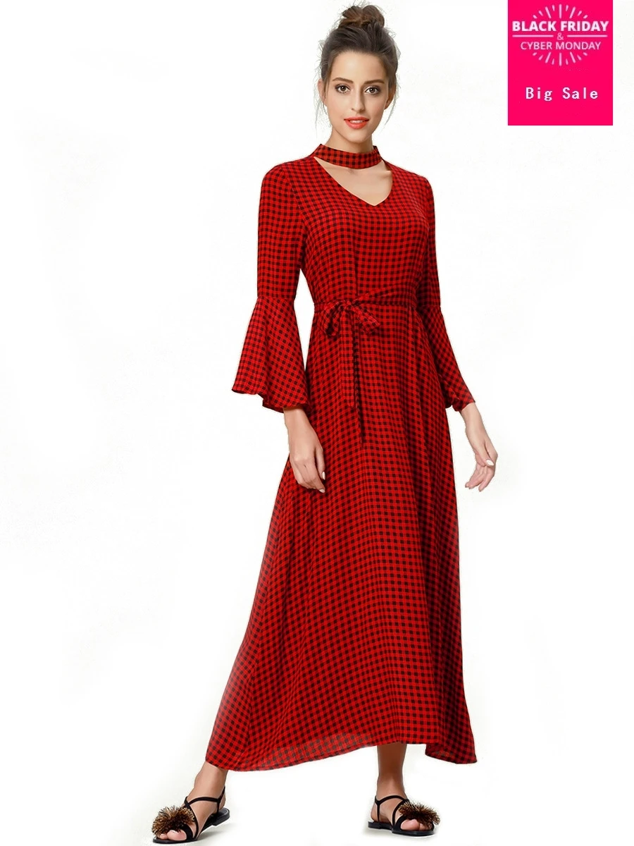 

Fashion brand bohemian v-neck printed long dress female tassel stitching hollow cut vacation holiday dress with belt wj2747