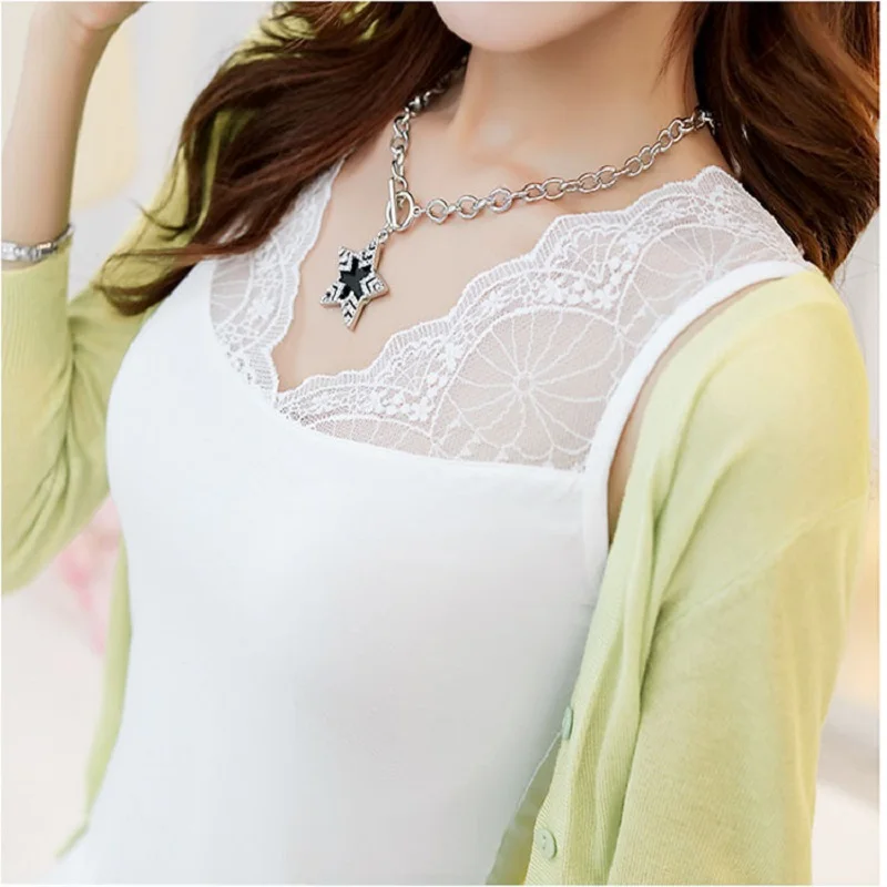 Летний женский жилет из модала хлопковый кружевной без рукавов топ на бретелях