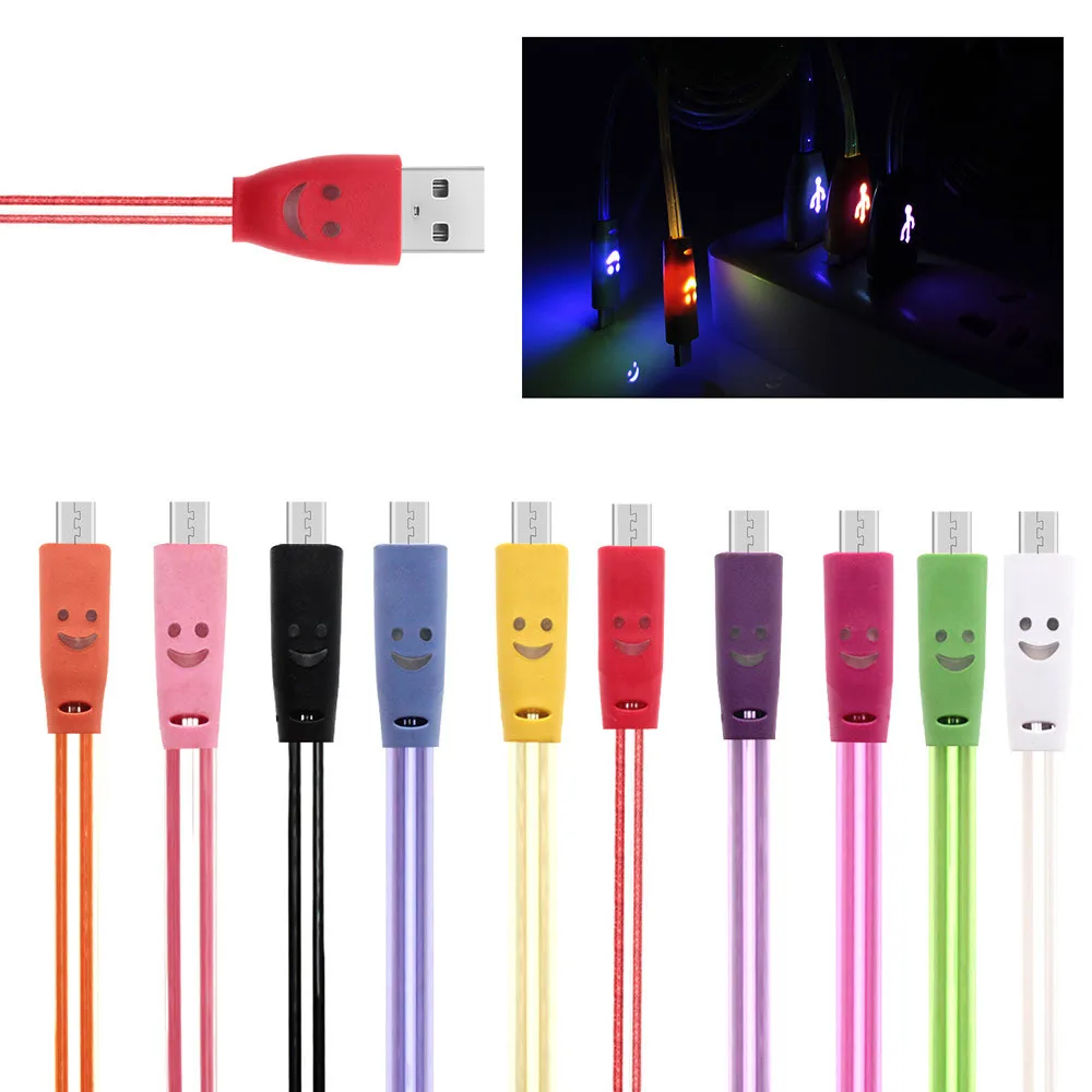 Светящийся переливающийся градиентный светодиодный USB микро кабель зарядное