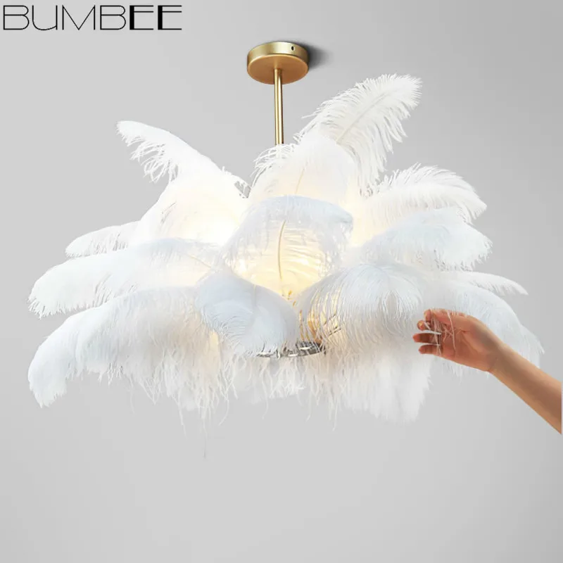 Скандинавская креативная Потолочная люстра с перьями современная роскошная