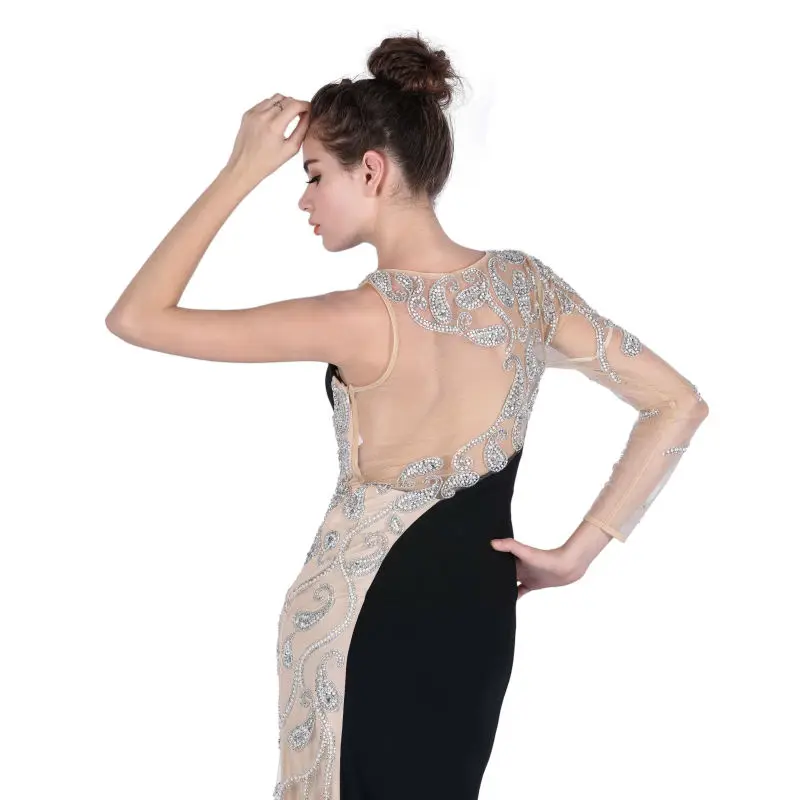 Элегантные вечерние платья платье 2019 эластичный длинный рукав назад этаж Длина с