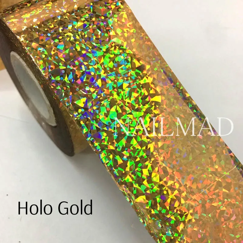 Holo Gold 1 рулон 120 м* 4 см голографическая пленка для переноса ногтей лазерные серебряные наклейки для дизайна ногтей Фольга голографическая бумага для переноса - Цвет: Holo Gold