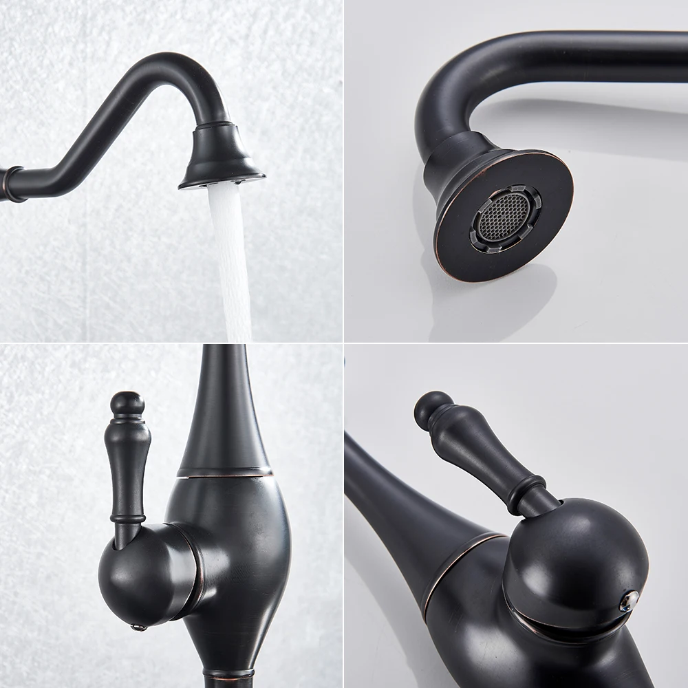 

Bronze Black Long Neck Kitchen Faucet Deck Mounted Rotate Spout Bathroom Kitchen Mixer Tap Hot Cold Water torneira da cozinha
