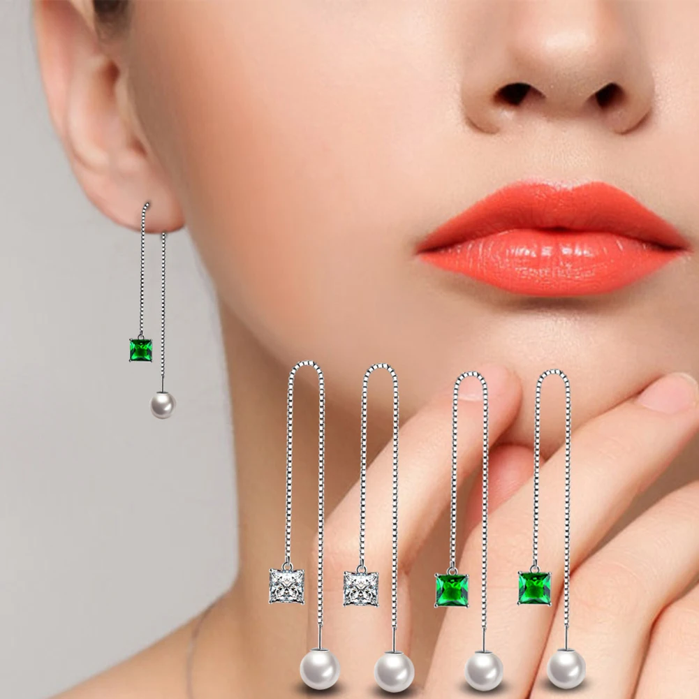 Женские посеребренные тонкие серьги подвески с длинной линией|threader earrings|long threader