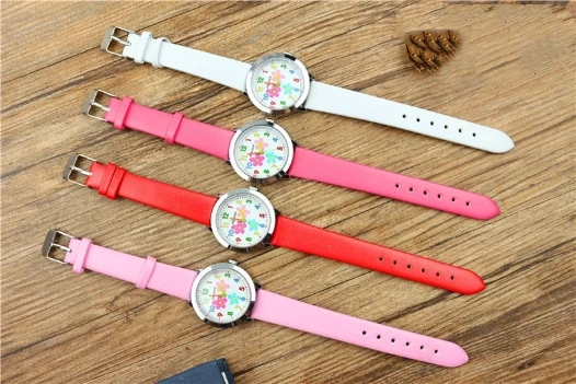 Детские Кварцевые спортивные часы Relojes Mujer для мальчиков и девочек, модные детские часы с рисунком розового цветка, детские часы Relogio Feminino
