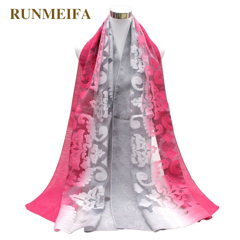 RUNMEIFA новый стиль весенний женский ажурный шарф с облаками из органзы градиентный