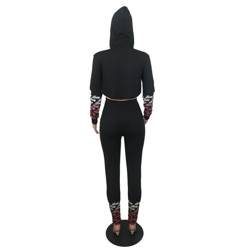 

Women Love Print Two Piece Sets Long Sleeve Hooded Hoodies Crop Top + Legging Sweatpants Set Female Sweatshirt Pants Tracksuit