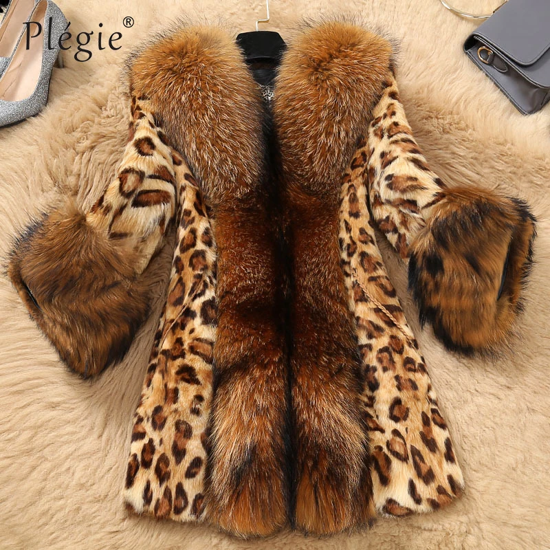 Plegie 6XL размера плюс с изображением леопарда искусственным мехом пальто 2018