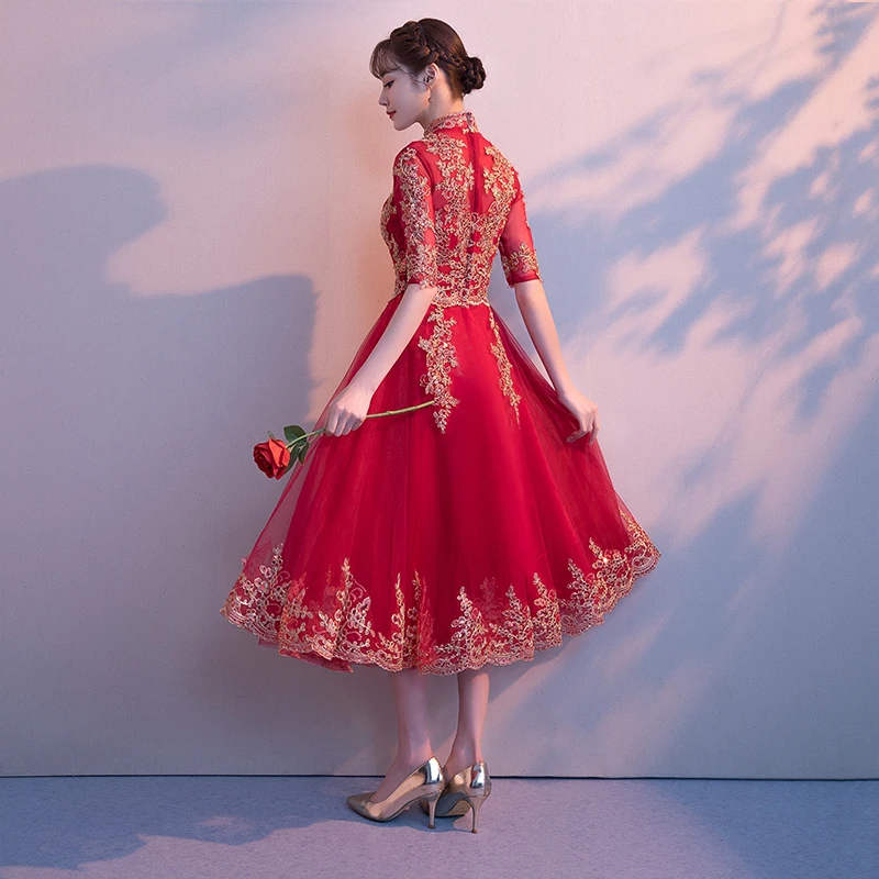 

Red Wedding Party Women Dress Luxury Chinede Style Elegant Banquet Long Qipao Female Slim Prom Cheongsam Gowns Vestido XS-XXXL