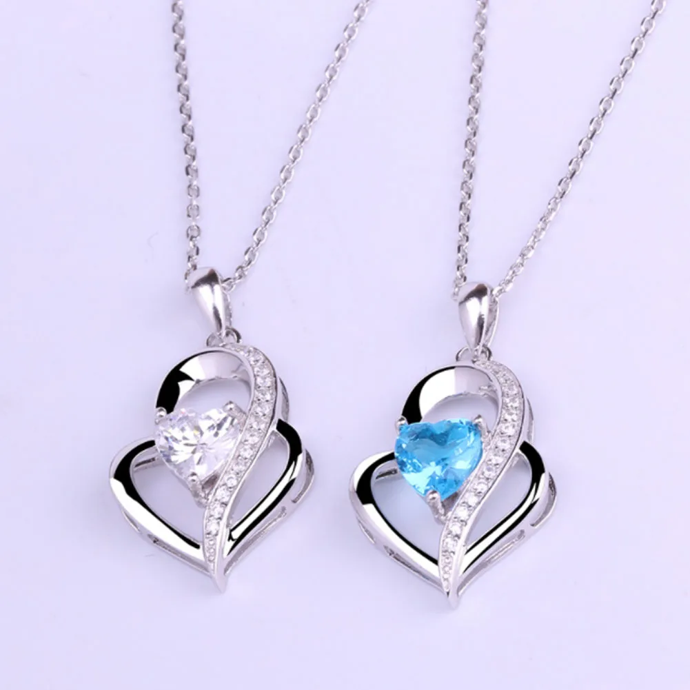 Heart Pendant Necklace For Women Silver Plated Lady Elements Jewelry Crystal Love 1Set Ocean Blue B | Украшения и аксессуары