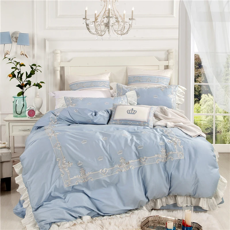 

4/6/7Pcs Luxury Egypt Cotton Princess Diaries Bedding Set Embroidery Ruffles Duvet cover set Bed Sheet Pillowcases Queen King
