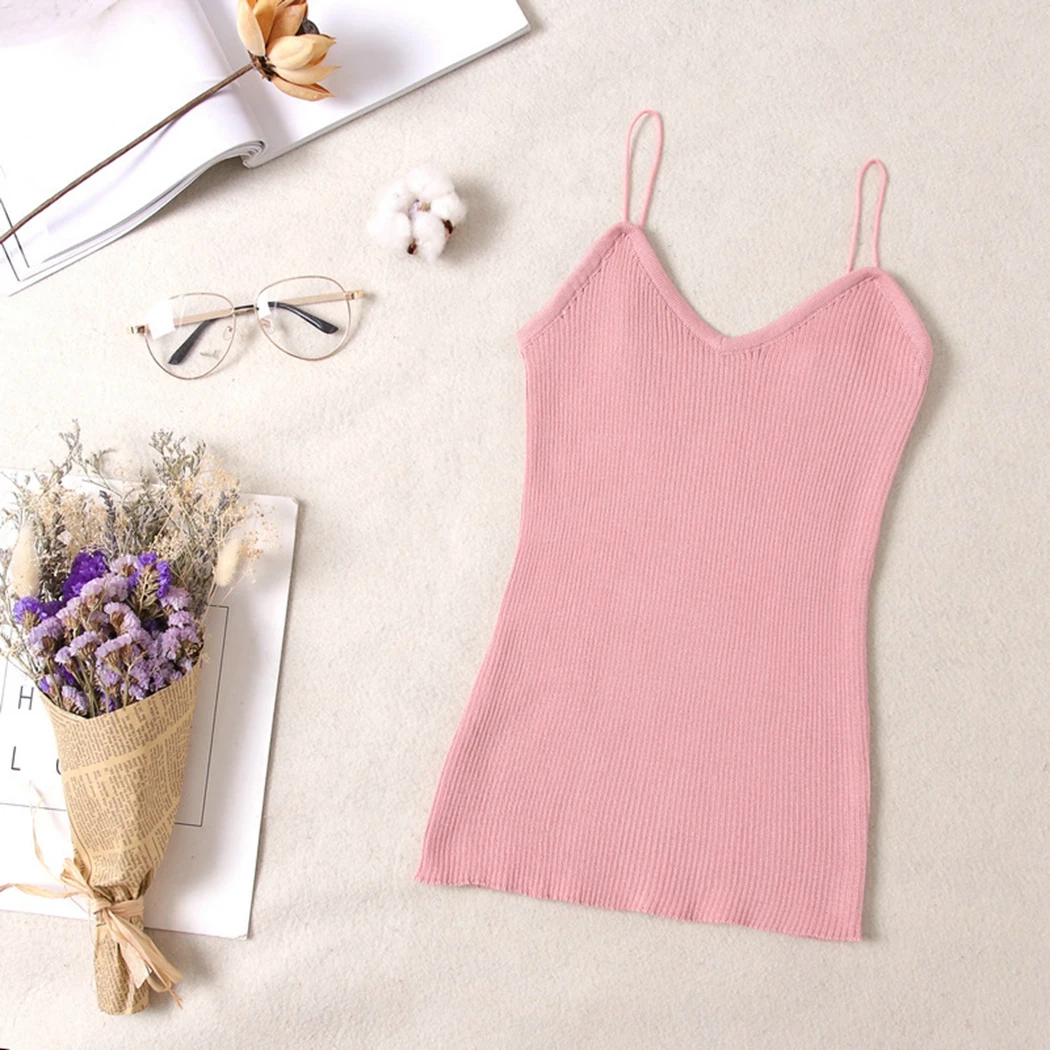 2019 Deep V-Neck Striped Camis Top Women Sexy Strappy Sleeveless Tops Knitted Vest Casual Tank Slim Fit tunique femme | Женская одежда