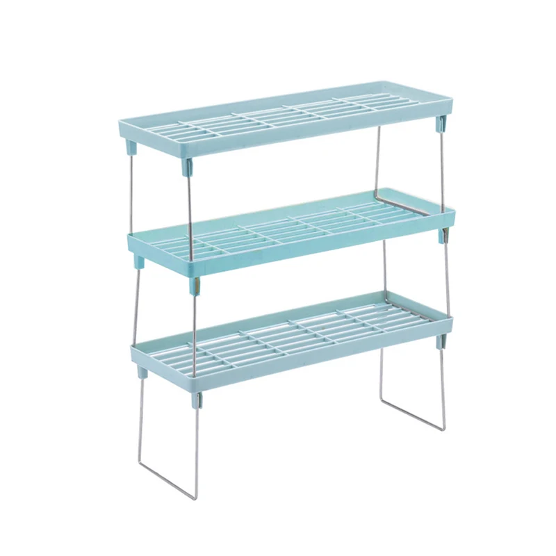 3PCS-Blue Кухонный стеллаж для хранения пластмассовый складной стеллаж органайзер для кухни ароматизатор кухонный Органайзер стойка кухонная посуда держатель баночки для специй - Цвет: 3PCS-Blue