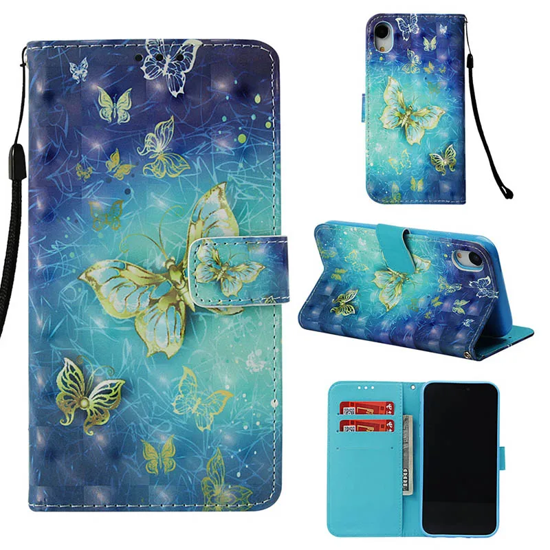Gold Butterfly Ретро флип-чехол для iPhone XS Max Xr X 10 XS кожаный бумажник подставка чехол для samsung Galaxy Note 9 8 S9 Plus S9+ чехол Coque A21 - Цвет: Gold Butterfly