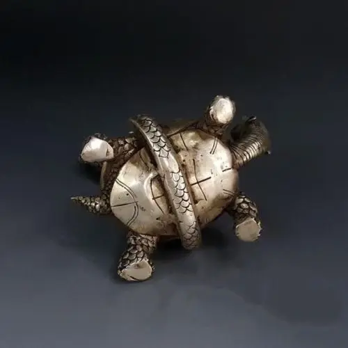 

5.5''Old China Fengshui Collect Tibet Silver Cupronickel Tortoise Snake Statue