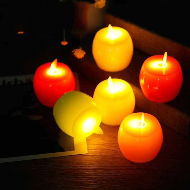 

Pack of 6 Apple Shape Plastic Moving Wick Tea lights For Christmas Decoration,Yellow Steady Light