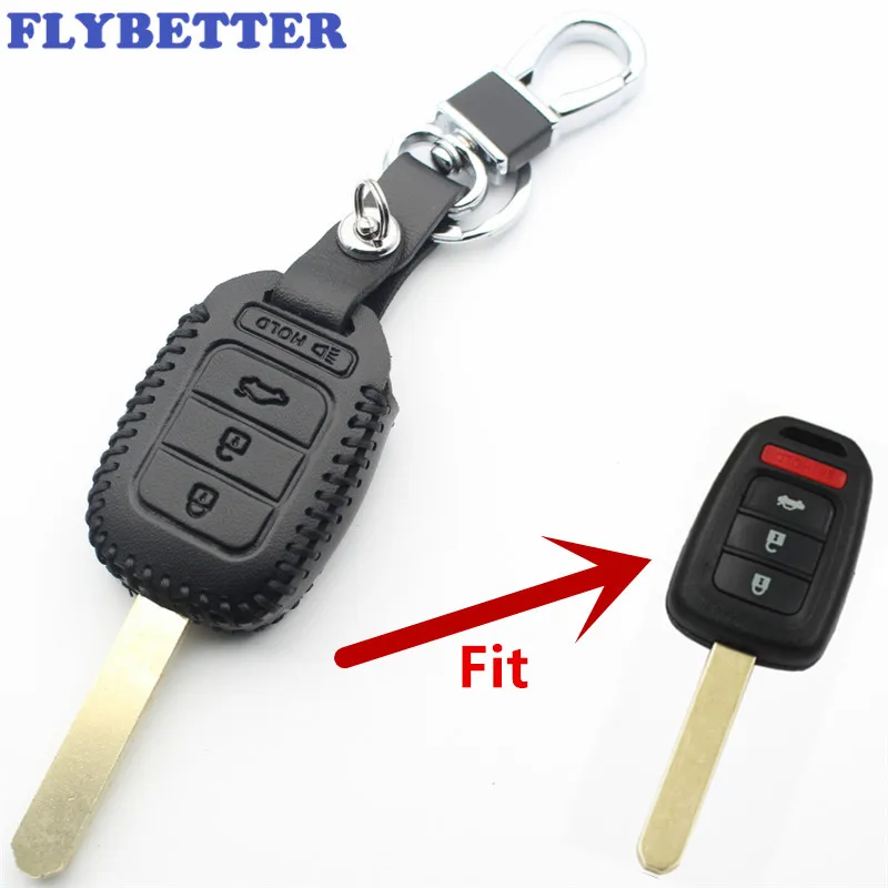 

FLYBETTER Genuine Leather 4Button Remote Key Case Cover For Honda Accord/Civic/Crv/Jazz/HRV/Vezel Car Styling L406