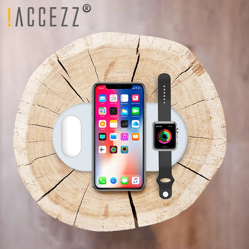 ! ACCEZZ QI быстрая Беспроводная зарядка для iphone 8 Plus X AirPods Apple Watch iWatch10W 7 5 3 в 1