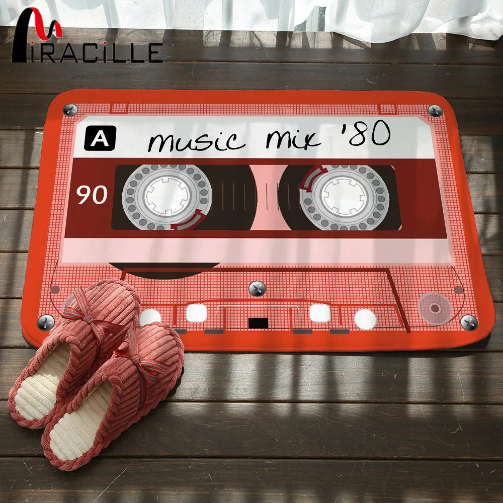 

Miracille Creative Design Cassette Tape Printed Funny Rugs Durable Indoor Outdoor Floor Mat Coral Velvet Non Slip Bathroom Mats