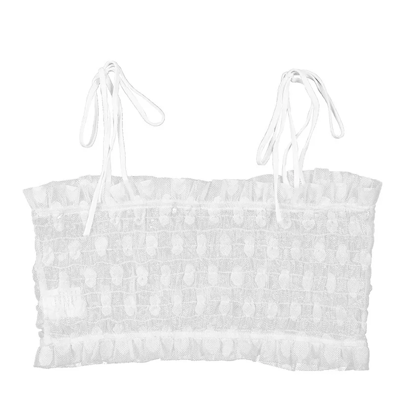 Эффектные прозрачные сетчатые топики в горошек Boho топ без рукавов с открытой