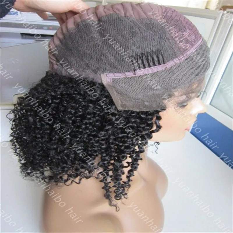 Cheap 8A virgin peruvian curly wig 10-32in natural hairline lace front 130% density kinky for black women |