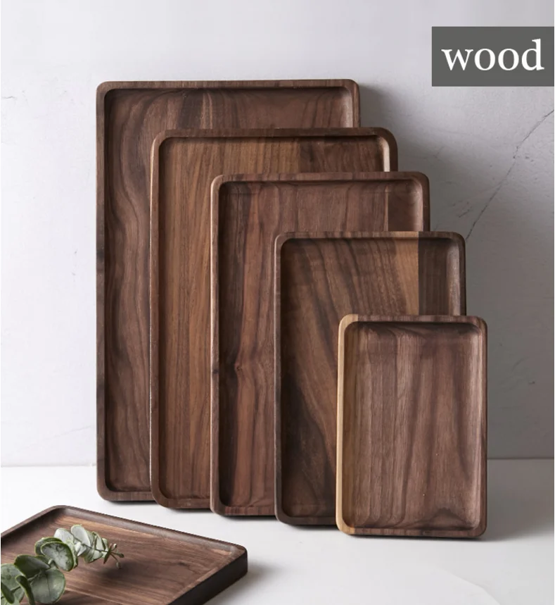 Direct selling high-end black walnut wooden plate rectangular wooden tea tray dessert dessert cake sushi steak bamboo tray