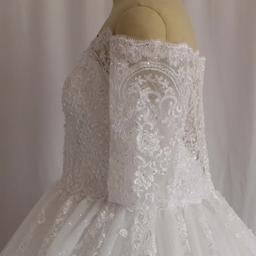 Винтаж Vestidos De Novias милое расшитое бисером кружево Половина рукава Bling бальное