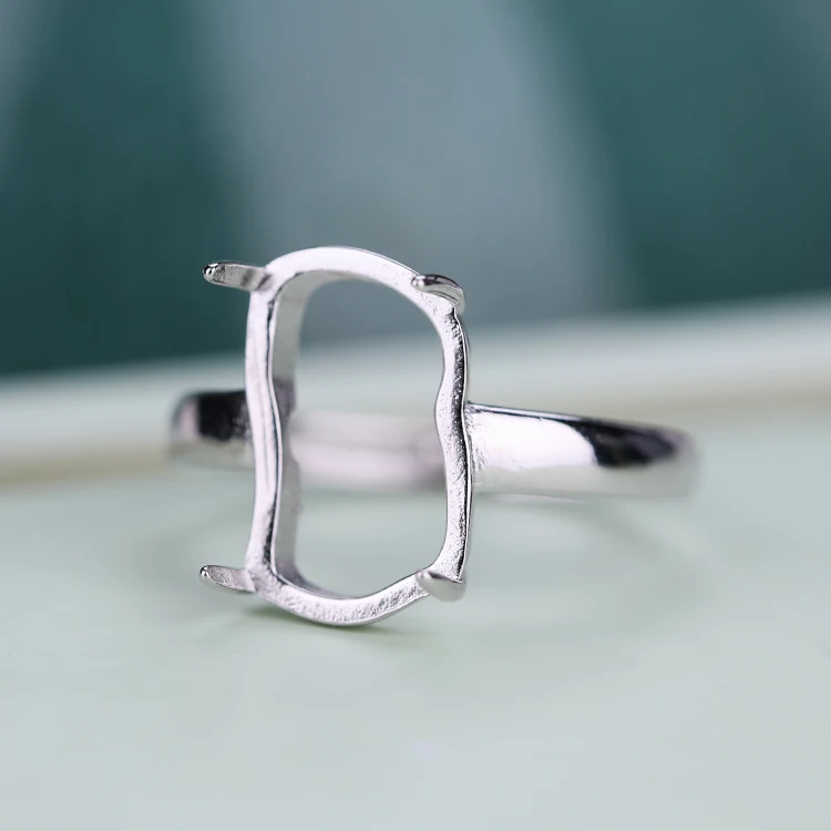 2018 New Fashion 925 Sterling Silver Color 8*14MM Base Inlaid Wax Turquoise Ring Blanks Settings Adjustable Ring DIY Jewelry