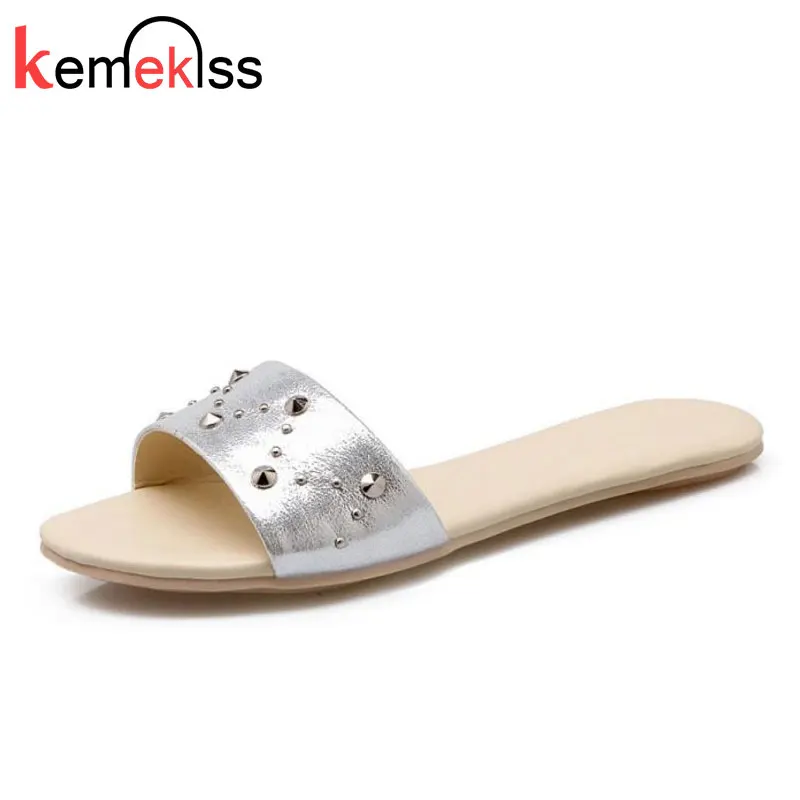 KemeKiss модные женские туфли с заклепками Туфли без каблуков сандалии открытым