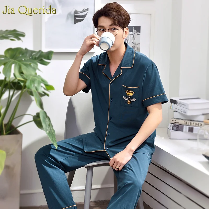 Пижама Мужская 100% хлопок высокое качество пижама с коротким рукавом длинные