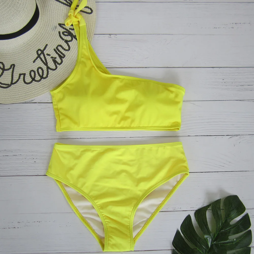 FS Woman Yellow One Shoulder Bandeau Triangle Bikini Strapless Push Up Set Bathing Suits Swimsuit Swimwear Ladies Two Pieces XL | Спорт и