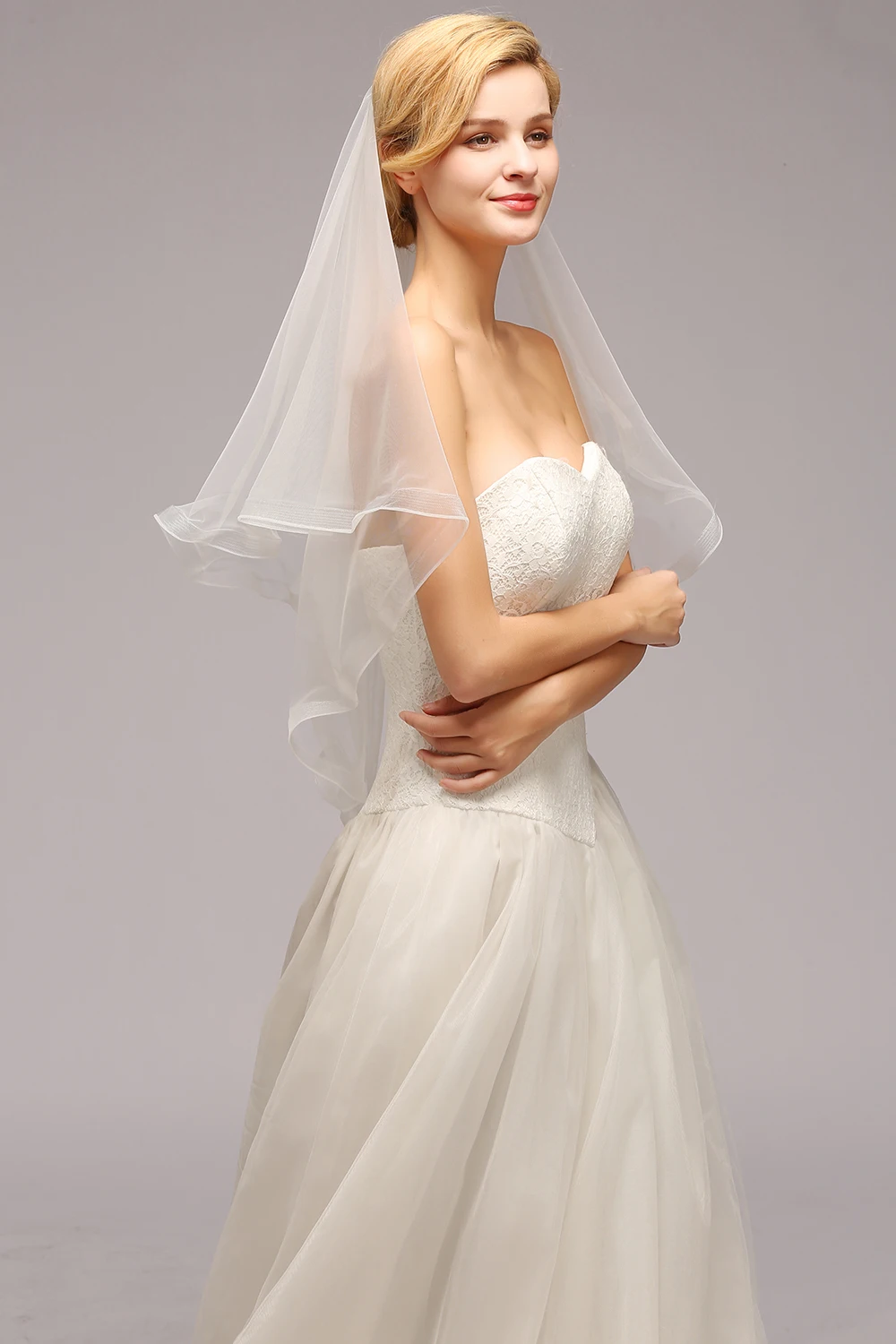 Вуаль Mariage 1 5 м однослойная лента край белый короткий цвет слоновой кости