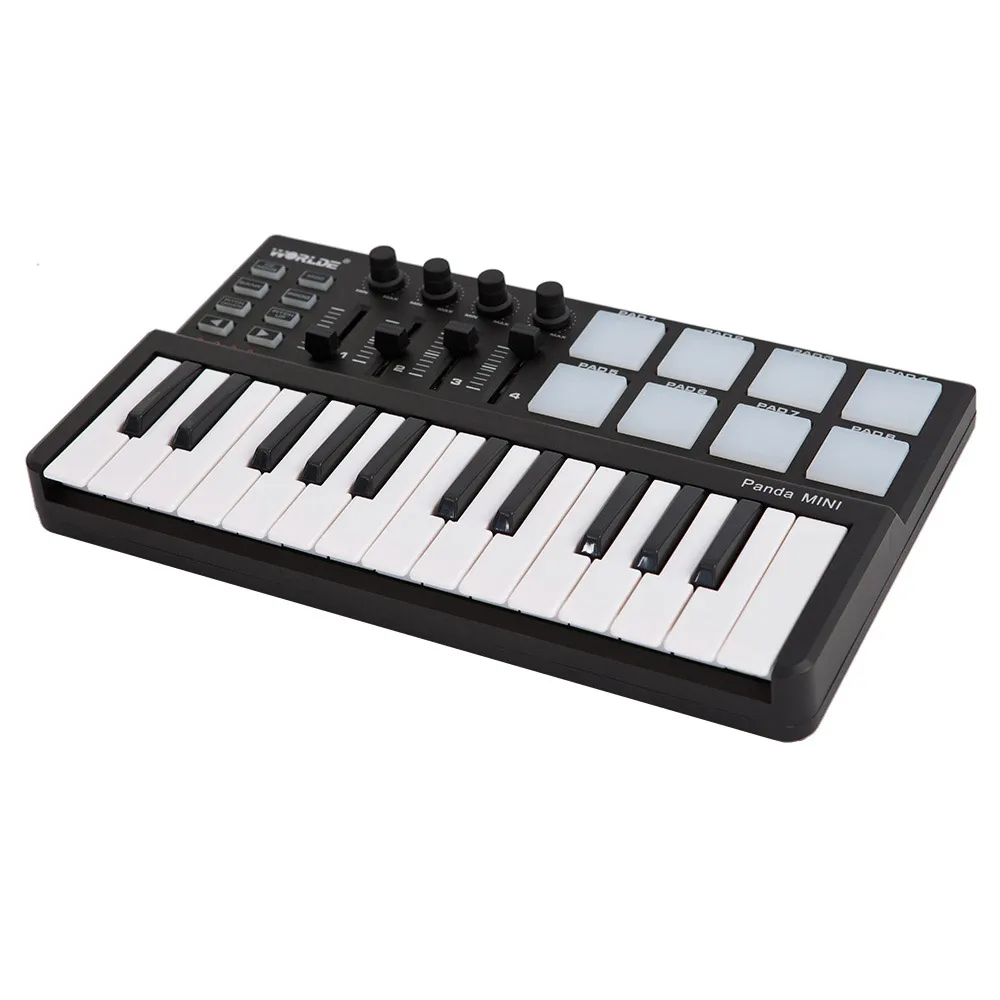

Midi-клавиатура Worlde Panda, мини-контроллер MIDI 25 чувствительных к скорости клавиш, питание от USB, портативная клавиатура и барабанная подставка