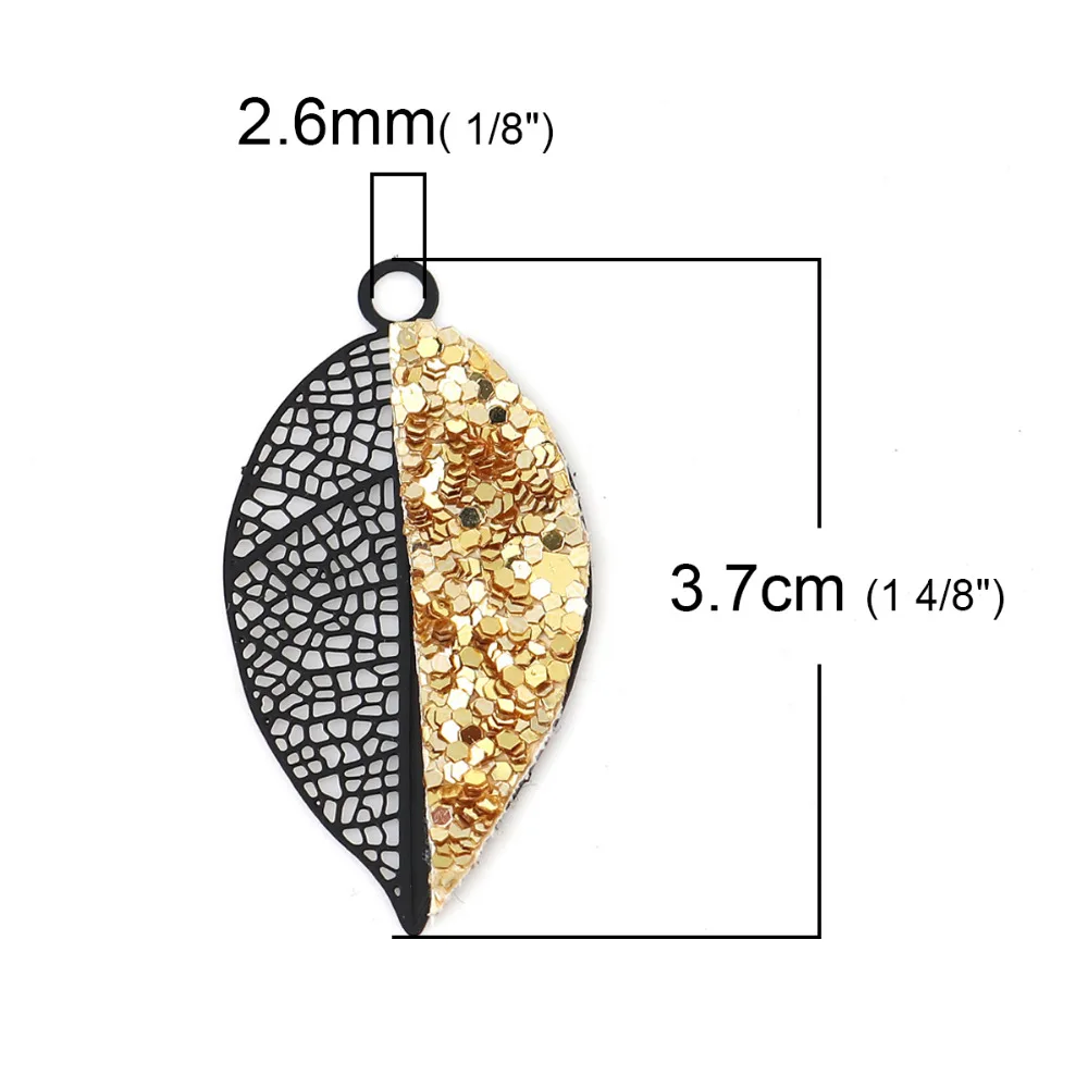 DoreenBeads медные кулоны в виде листьев черные разноцветные Блестящие Блестки