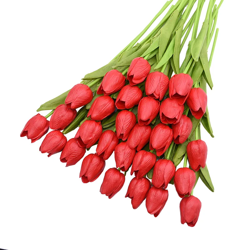 Red 30 шт. Искусственные цветы тюльпаны Искусственные цветы искусственный букет из ПУ настоящие на ощупь цветы для свадебной вечеринки украшение дома цветы - Цвет: Red