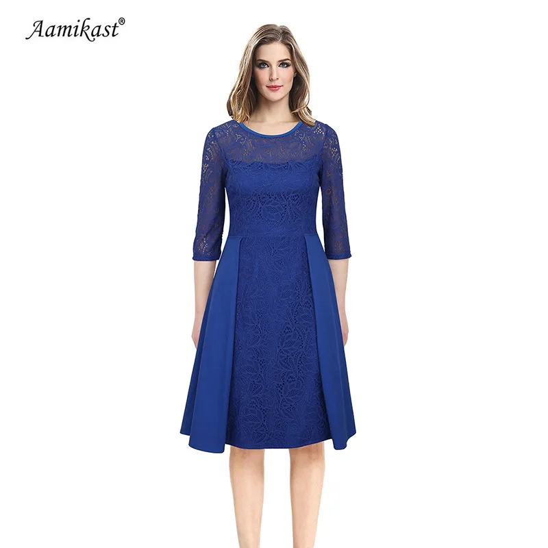 Плюс Размеры Платья Женская деловая модельная одежда хлопок кружева лоскутное