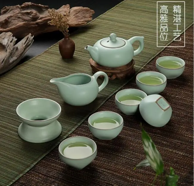 

3 kinds RUYAO celadon tea set, Chinese famous RU kiln porcelain tea set, elegant design, made in DEHUA