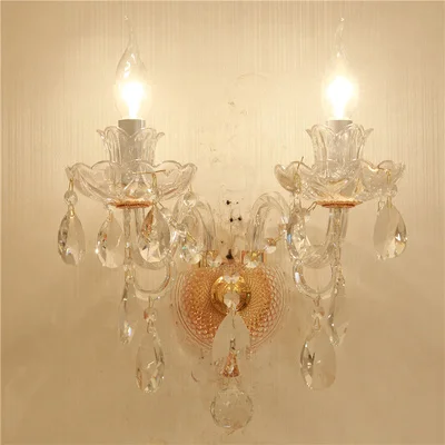 2 light wall lamp Европейская хрустальная люстра, роскошное Домашнее освещение для гостиной, хрустальное подвесное освещение для спальни, лестницы, столовой, свечи, лампы - Цвет абажура: 2 light wall lamp