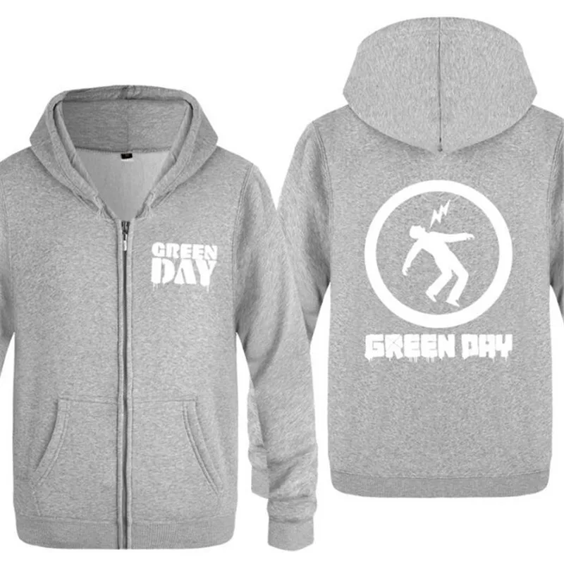 gray hoodie 17 Мужская толстовка с капюшоном Rock Green day, мужская флисовая куртка на молнии с длинным рукавом, пальто, толстовка, хип-хоп костюм для катания на коньках, большой размер - Цвет: gray hoodie 17